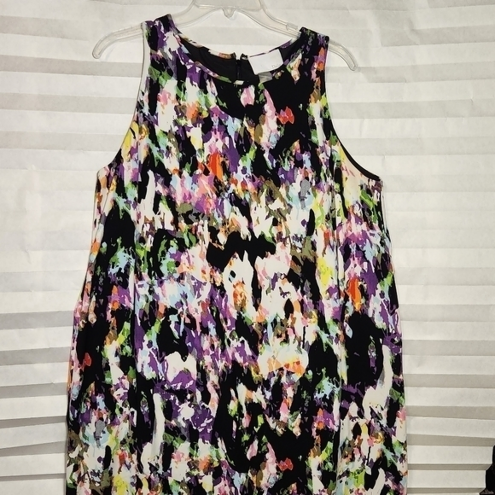 DALIAโ Sz 12 Stained Glass Watercolor Colorful Sleeveless Dress 38" Long Pockets
